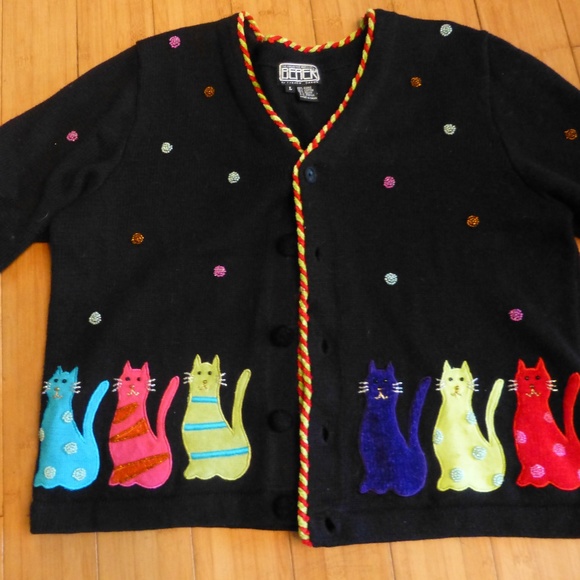 BEREK TAKAKO SAKON CAT HOLIDAYS SWEATER LARGE - Picture 1 of 5